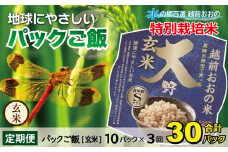 【3ヶ月定期便】地球にやさしいパックご飯 10食入り【玄米】× 3回　計30食　減農薬・減化学肥料 「特別栽培米」