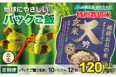 【12ヶ月定期便】地球にやさしいパックご飯 10食入り【玄米】× 12回　計120食　減農薬・減化学肥料 「特別栽培米」