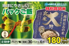 【6ヶ月定期便】地球にやさしいパックご飯 30食入り【玄米】× 6回　計180食　減農薬・減化学肥料 「特別栽培米」