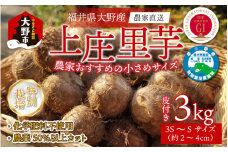 【先行予約】【12月発送】こだわりの特別栽培 上庄里芋 3kg（3S～Sサイズ） きぬかつぎ 化学肥料不使用 農薬50％以上カットの特別栽培里芋 農家直送