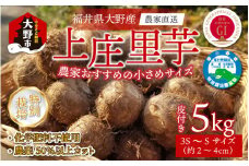 【先行予約】【11月発送】こだわりの特別栽培 上庄里芋 5kg（3S～Sサイズ） きぬかつぎ 化学肥料不使用 農薬50％以上カットの特別栽培里芋 農家直送
