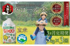 【先行予約】【令和7年産 新米】【3ヶ月定期便】【孫のために作りました】ピロール米 コシヒカリ 玄米 5kg×3回 計15kg 化学肥料50％減 農薬50％減【玄米食におすすめ】