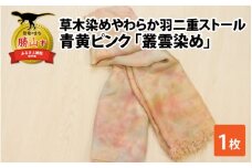 草木染めやわらか羽二重ストール 青黄ピンク 叢雲染め [B-053006]