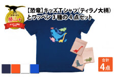 キッズTシャツ(ティラノ大柄・M / ネイビー)とワッペン3種の4点セット[A-003015_02_01]