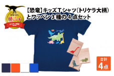 キッズTシャツ(トリケラ大柄・S / ホワイト)とワッペン3種の4点セット[A-003016_01_03]