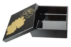 かわいい越前漆器『小箱  金箔牡丹 1個』 黒 [B-00813a]