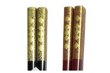 伝統工芸職人の技『越前漆器☆塗り箸（蒔絵入り）』 金花菱　黒 [B-07603c]