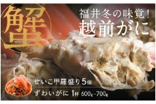 【先行予約！9月30日までの特別価格！！】【選べる個数！産地直送】福井冬の味覚！越前がに（ずわいがに活 1杯）600～700g ＆ せいこ甲羅盛り5個　 [H-00918] / せいこ セイコガニ ズワイガニ ズワイ蟹 ずわい蟹 剥き身 脚 爪 脚 かにしゃぶ カニ鍋 蟹 お歳暮 