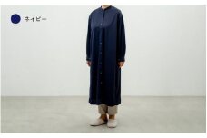 スタンドカラーシャツワンピース ネイビー M-L /カラーシャツ シャツワンピ ワンピース 介護服 吸汗速乾 シニアファッション keamu 福井県鯖江市 [F-12301]