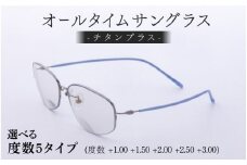【選べるカラーと度数】チタンプラス（男女兼用）目を守るサングラス＋お出かけルーペ ブルー [E-00104] /サングラス 眼鏡 めがね メガネ オールタイムサングラス® 紫外線カット ルーペ 特許取得 チタン製 レンズ 軽量 福井県鯖江市