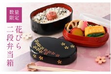 【数量限定】花びら二段弁当箱【A-04003】/越前漆器 漆塗 弁当箱 仕切り付き お花見 アウトドア 運動会 イベント 行事 花柄 福井県鯖江市