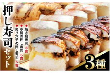 押し寿司セット(焼き鯖寿司、小鯛の押し寿司、炙り穴子の押し寿司) 3種20貫入《大人気返礼品！》／ 越前名物 おすし 押し寿司 鯖 鯛 穴子 カット済 取り分け お手軽 あわら [aw050-a005]