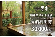 あわら温泉 宿泊利用券 30,000円分 ／ 宿泊券 旅館 チケット 観光 旅行 源泉 大浴場 露天風呂 福井県 あわら市 カニ 蟹 観光地 旅行券 国内旅行 旅行券 宿泊券 ゴルフ 国内 [aw013-j002]