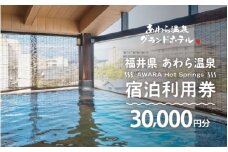 あわら温泉 宿泊利用券 30,000円分 ／ 宿泊券 旅館 チケット 観光 旅行 源泉 大浴場 露天風呂 福井県 あわら市 カニ 蟹 観光地 旅行券 国内旅行 旅行券 宿泊券 ゴルフ 国内 [aw013-j008]