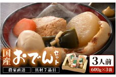 おでんセット 600g×3袋（3人前）《田んぼで育てた大根と麹のまろやかな旨味つゆが自慢！》／ おでん 大根 たまご 卵 鍋 冬 湯煎 温めるだけ 詰め合せ 簡単 時短 便利 農家直送 [aw056-a007]
