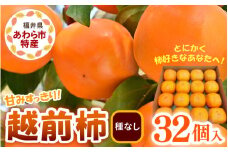種なし！スッキリ甘みの越前柿 32個入（柿好きのご家庭用）／ 柿 果物 フルーツ 産地直送 期間限定 [aw031-a002]