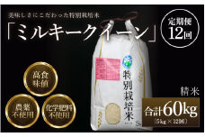 【令和7年産 新米】定期便《12ヶ月連続お届け》 特別栽培米 ミルキークイーン 精米 5kg (計60kg)  農薬不使用 化学肥料不使用 ／ 高品質 鮮度抜群 福井県産 ブランド米 白米 あわら産 ブランド米 [aw063-o004]