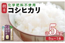 【先行予約】【令和7年産 新米】 化学肥料不使用コシヒカリ  精米5kg（5kg×1袋） / 白米 米 福井県あわら市産 美味しい 特別栽培米 減農薬 安心な米 旨味 甘み もっちり エコファーマー こしひかり 冷蔵保管米 ※2025年9月中旬より順次発送 [aw010-a005]