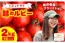 【先行予約】ミディトマト【越のルビー】 2kg（10パック） ／  高糖度 完熟 福井県 あわら市産 低農薬 福井ブランド ジューシー トマトが苦手な人にも 農家直送 朝採れ 完熟収穫 ※2025年6月中旬より順次発送予定 [aw088-a002]