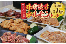 越前ホルモン屋 味噌漬け 人気ホルモンセット（計1kg）約8～10人前 ／ 味付け肉 豚肉 牛肉 小分け タレ漬け 焼肉 バーベキュー 冷凍 人気 キャンプ飯 BBQ 焼くだけ 時短調理 [aw001-a011]