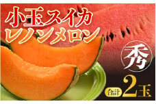 【先行予約】【秀品】佐藤農園の小玉スイカとレノンメロンのセット 計2玉 / 農家直送 有機肥料 低農薬 すいか フルーツ 果物 くだもの 野菜 赤い食べ物 甘い 贈答 旬 夏 福井県あわら市産 ※2026年6月中旬より順次発送 [aw069-a010]