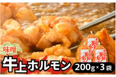 牛味噌 上ホルモン 200g×3袋（1～2人前×3袋） 計600g ＜絶品！炒めるだけ簡単！＞ ／ 味付け 肉 焼肉 BBQ バーベキュー もつ ホルモン 小分け おつまみ 冷凍 アウトドア やみつき 人気 [aw001-a012]