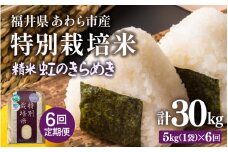 【先行予約】【令和7年産】定期便 ≪6ヶ月連続お届け≫ 化学肥料不使用 特別栽培米 虹のきらめき 精米 5kg × 6回（合計30kg） / 白米 米 福井県あわら市産 美味しい 特別栽培米 減農薬 安心な米 旨味 甘み もっちり 冷蔵保管米 ※2025年10月上旬より順次発送 [aw010-f009]