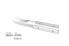 【人気色シルバー！SK04ステーキナイフ＆FR05フォーク】1セット　越前打刃物・龍泉刃物