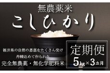 〈令和6年産〉【定期便3回】無農薬米5㎏×3回（こしひかり）白米