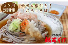 【定期便３回】辛味大根付き！おろしそば８食セット（創業90余年の武生製麺）