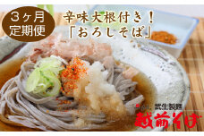 【定期便３回】辛味大根付き！おろしそば４食セット（創業90余年の武生製麺）