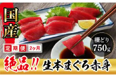 【定期便2回】冷蔵でお届け！大満足！生本マグロ 赤身（柵どり） 750g × 2回お届け （毎月お届け）