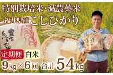 〈先行予約・新米〉【定期便６回】減農薬米 こしひかり 9kg(3kg×3袋) ／令和7年 福井県産 （白米）2025年10月発送 人気品種 少量サイズ便利