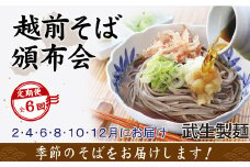 【6回定期便：直近偶数月スタート】2か月に1回　違う具材付き「越前そば」が届くお楽しみ頒布会（創業90余年の武生製麺）