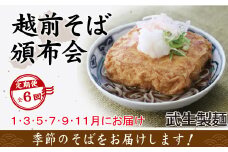 【6回定期便：直近奇数月スタート】2か月に1回　違う具材付き「越前そば」が届くお楽しみ頒布会（創業90余年の武生製麺）