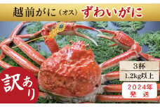 【年内発送・指定日着可】越前がに（オス）「ずわいがに」特特大サイズ（1.2kg以上） 訳あり 3杯