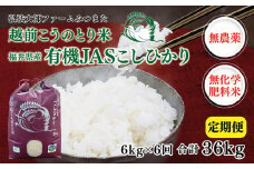 【先行予約】【定期便6回】令和7年度産　有機JASこしひかり　6㎏(3㎏×2袋)〈弘法大師ファームみつまた〉