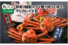 【電話連絡で安心】訳あり≪茹で≫越前ズワイ蟹(中) 2杯 と 干しカレイ 4匹【2026年1月～3月発送予定】 [L-1601]