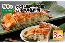 ふるさと福井の味自慢 穴子の棒寿司の 3本セット 1本あたり約270g 家族が喜ぶ手土産 【ふっくら ふわふわ 柔らかい あなご すし 食べ応え抜群  特製酢飯 こしひかり 贈答 ギフト お土産】 [A-8404]