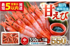 甘えび (中サイズ) 約550g (約40尾前後) 天然・鮮度抜群！ まずはおひとつ♪「共栄丸」直送船内瞬間冷凍 【海老 えび エビ アマエビ あまえび 甘海老 殻付き 有頭 生食 刺身 冷凍 魚介類 魚貝類 産地直送 福井県産 国産 三国 人気】レビューキャンペーン実施！ [A-2398] 