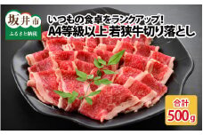 A4等級以上若狭牛切り落とし 500g 【若狭牛 焼肉 焼き肉 A4 等級 国産和牛 黒毛和牛 黒毛和種 ブランド牛 和牛 肉 牛 牛肉 切り落とし 坂井市 福井県産 国産 冷凍】 [A-10704]