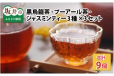 黒烏龍茶・プーアール茶・ジャスミンティー 3種 × 3個セット [C-12206]