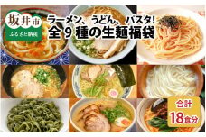 麺好き必見！生麺福袋 （ラーメン5種・うどん2種・パスタ2種）9種 × 各2食 計18食  [A-3225]