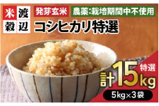 【令和6年産】発芽玄米 コシヒカリ「特選」特別栽培米使用 5kg×3袋（計15kg）【米 こしひかり 玄米 ギャバ GABA 特別栽培 食物繊維 栄養 真空パック ごはん ご飯 おいしい ふるさと納税米】 [F-2918]