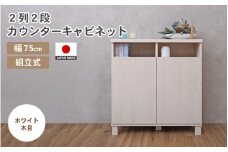 幅75cm 2列2段カウンターキャビネット NC-8075CT ホワイト木目 日本製 ≪寄付者様組み立て品≫ 【家具 組み立て 組立 組立家具 収納棚 キャビネット 扉付き 本棚 サイドボード プッシュ扉 カウンター下  扉付き スリム 収納  書棚 収納家具 リビング 収納ボックス オフィス 新生活 国産】 [F-18801_02]