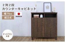 幅75cm 2列2段カウンターキャビネット NC-8075CT ダークブラウン木目 日本製 ≪寄付者様組み立て品≫ 【家具 組み立て 組立 組立家具 収納棚 キャビネット 扉付き 本棚 サイドボード プッシュ扉 カウンター下  扉付き スリム 収納  書棚 収納家具 リビング 収納ボックス オフィス 新生活 国産】 [F-18801_04]