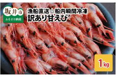 【訳あり】甘えび 約1kg 漁船直送☆船内瞬間冷凍【ワケアリ 海老 えび エビ アマエビ あまえび 甘海老 殻付き 有頭 生食 刺身 冷凍 魚介類 魚貝類 産地直送 坂井市産 福井県産 国産 三国 人気】 [A-2316]