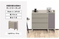幅90cm 多種多様な収納のランドリーラック SE-9090TH (ライトグレー×グレー) 日本製 ≪寄付者様組み立て品≫ 【チェスト ランドリーチェスト 扉付き 収納 洋服収納 薄型 スリム ランドリー サニタリー ヘルスメーター リビング 収納 洗濯機 洗面台 木製 新生活 国産】 [J-18805_02]