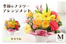 選べるカラー 季節のフラワーアレンジメント M (カラフル) 【お花 フラワー アレジメント 花束 ギフト 生花 プレゼント 花束 花 記念日 お祝い】 [A-20702_03] 