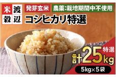 【令和7年産】発芽玄米 コシヒカリ「特選」特別栽培米使用 5kg×5袋（計25kg）【米 こしひかり 玄米 ギャバ GABA 特別栽培 食物繊維 栄養 真空パック ごはん ご飯 おいしい ふるさと納税米】 [M-2902]